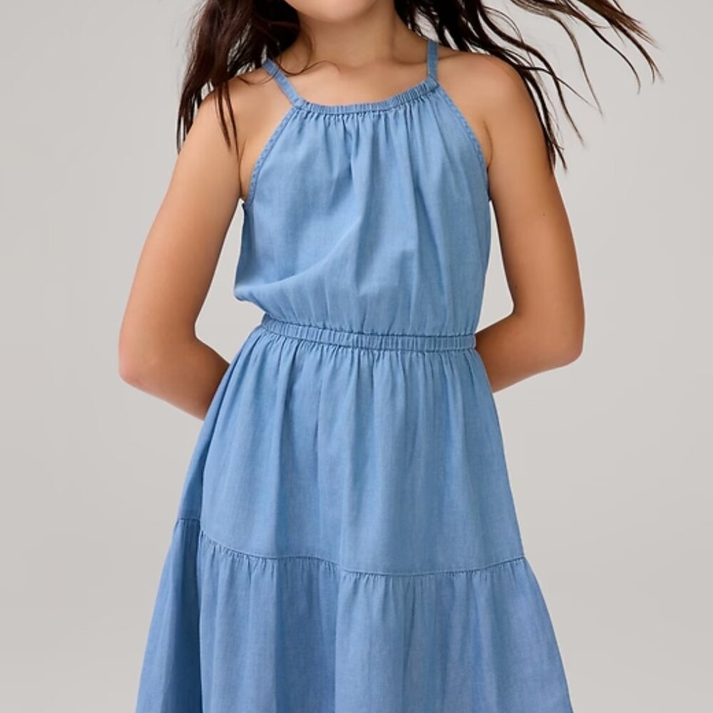 Kids Chambray Tiered High Neck Midi Dress/NWT/Medium